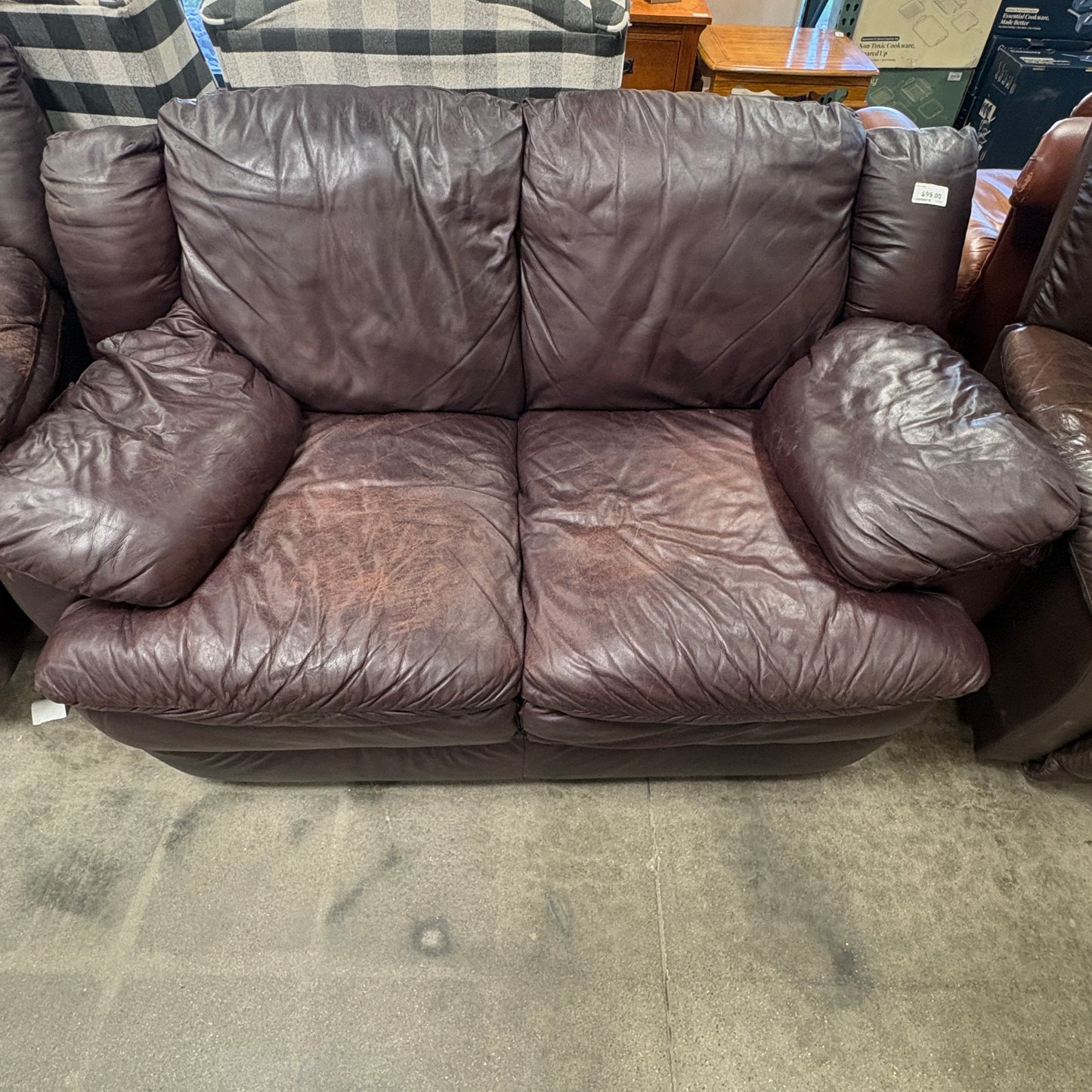 Brown Leather Loveseat