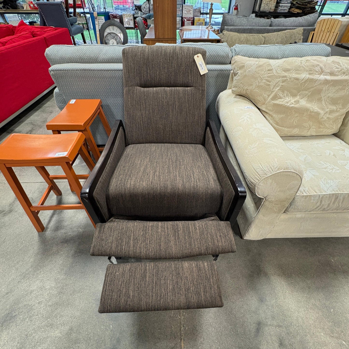 Brown Wood-Arm Push Recliner - additional view