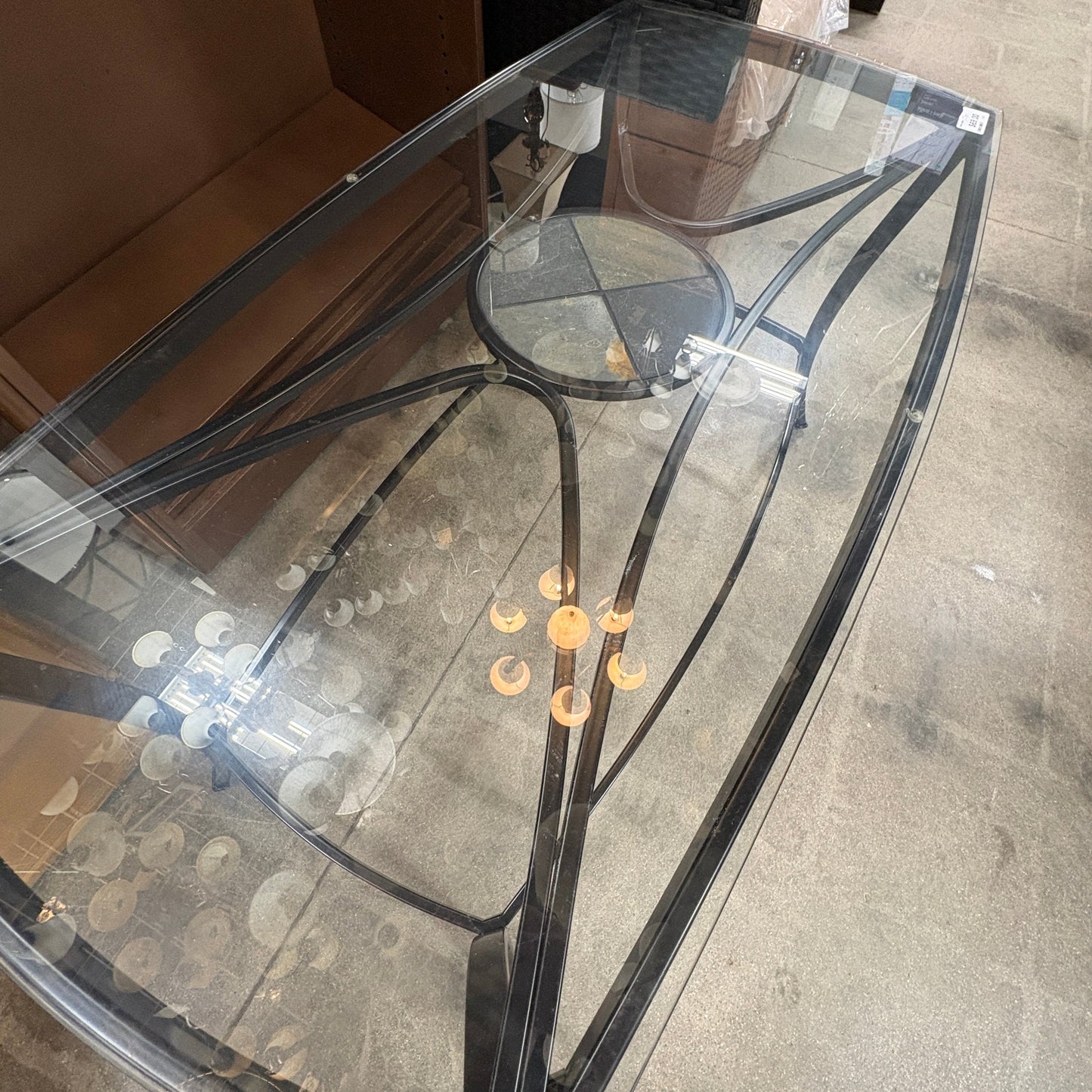 GDM Habitat for Humanity ReStore Glass-Top Black Metal Coffee Table with Slate Medallion