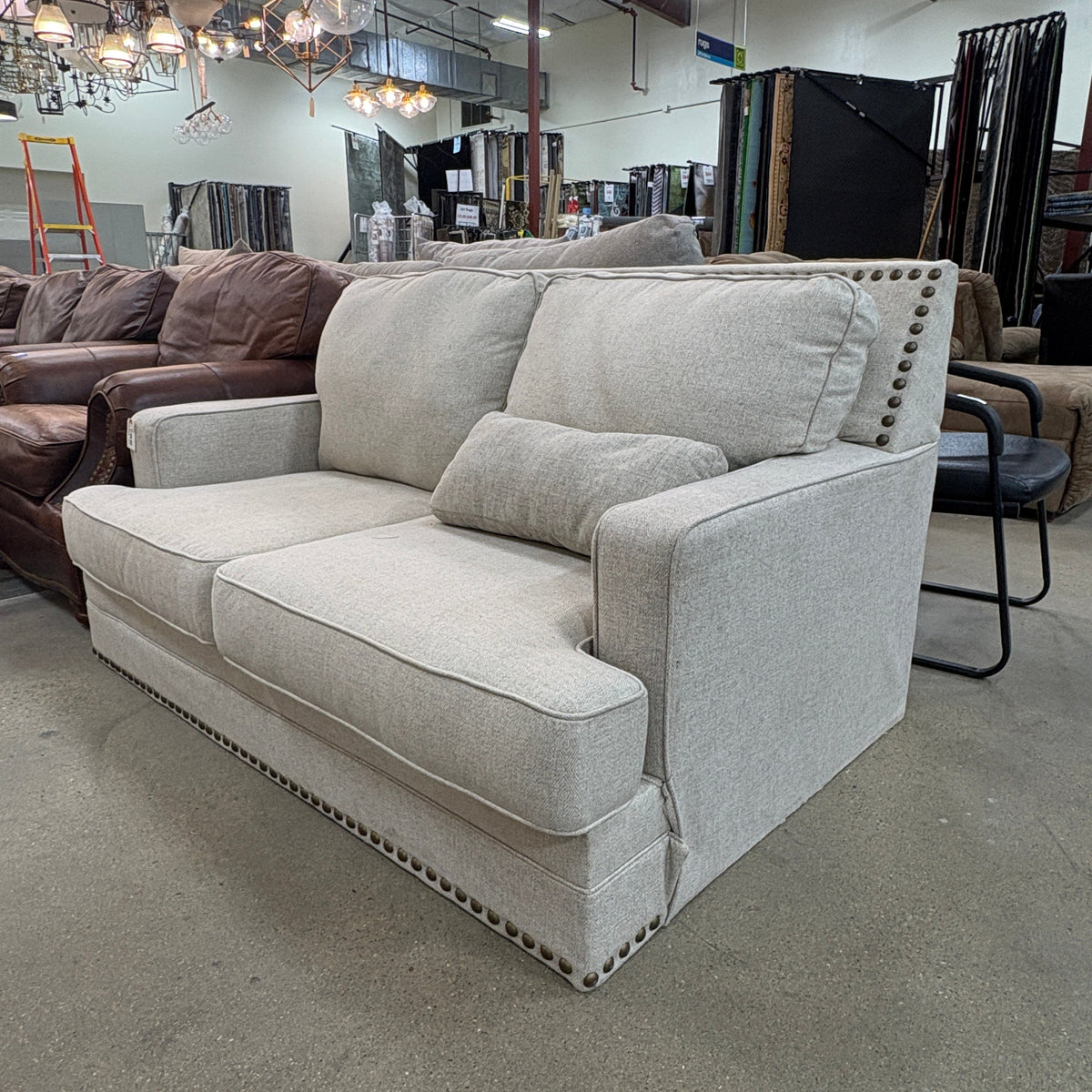 Oatmeal Nailhead Loveseat