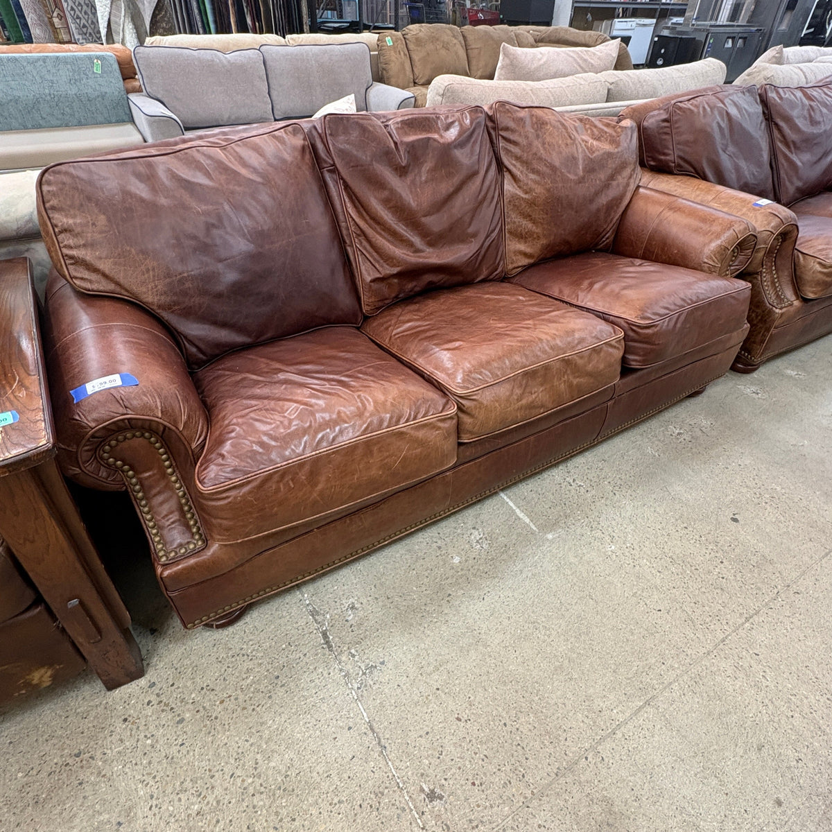 Brown Leather 3 Seat Sofa