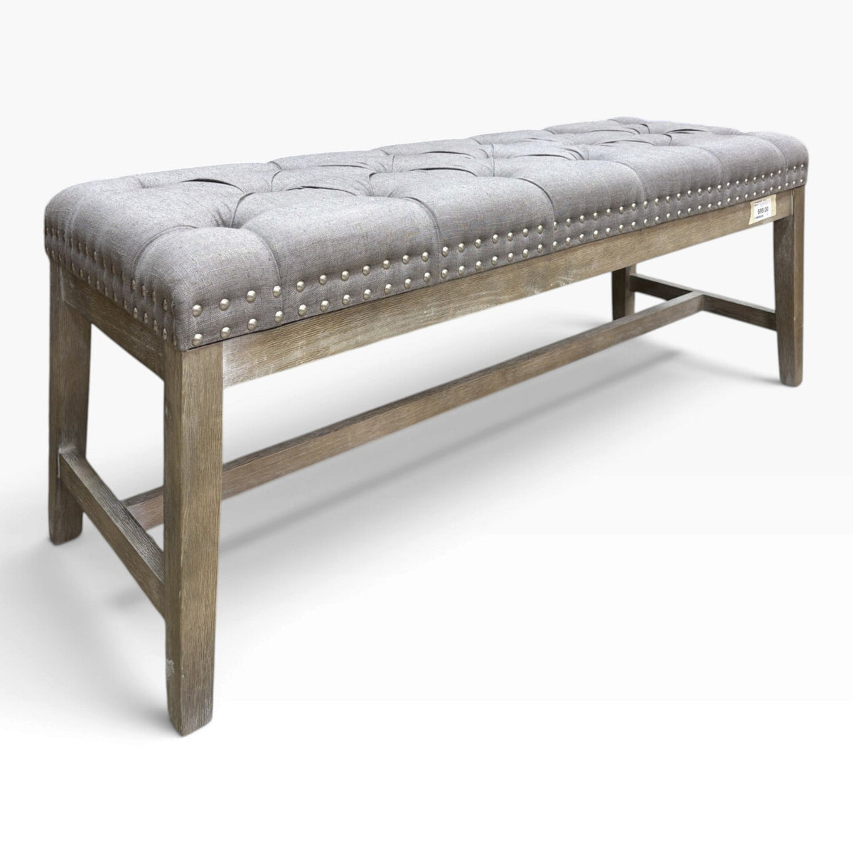 Gray Tufted Nailhead Bench