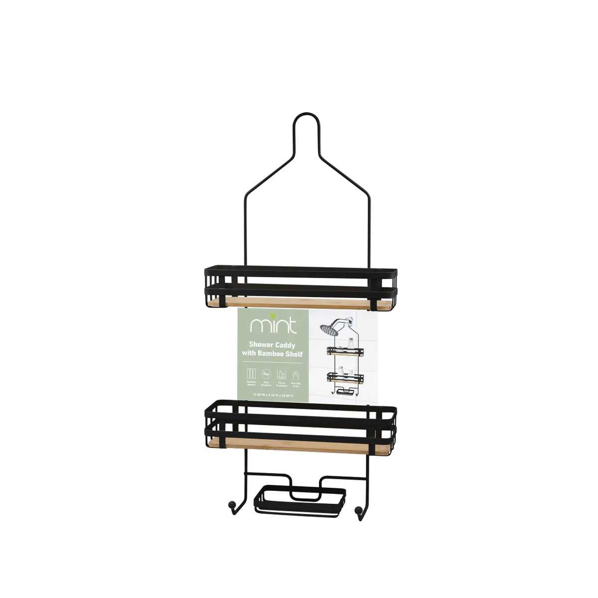 Shower Caddy Black w/Bamboo