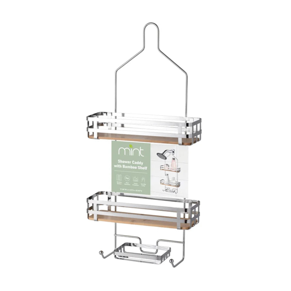 Shower Caddy Chrome w/Bamboo
