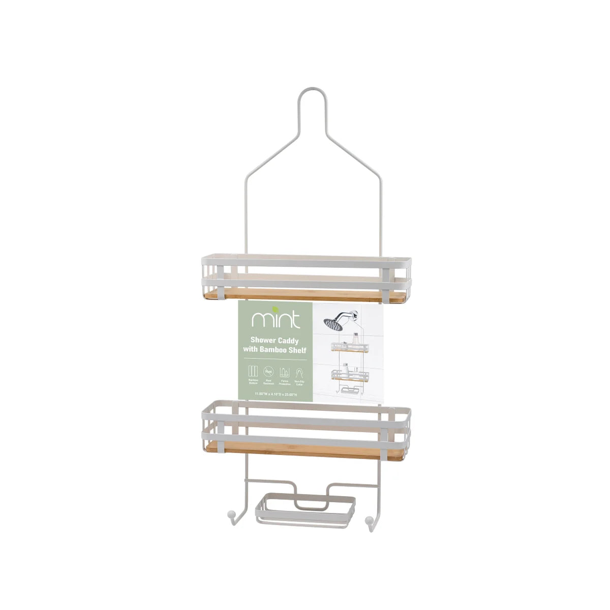 Shower Caddy White w/Bamboo