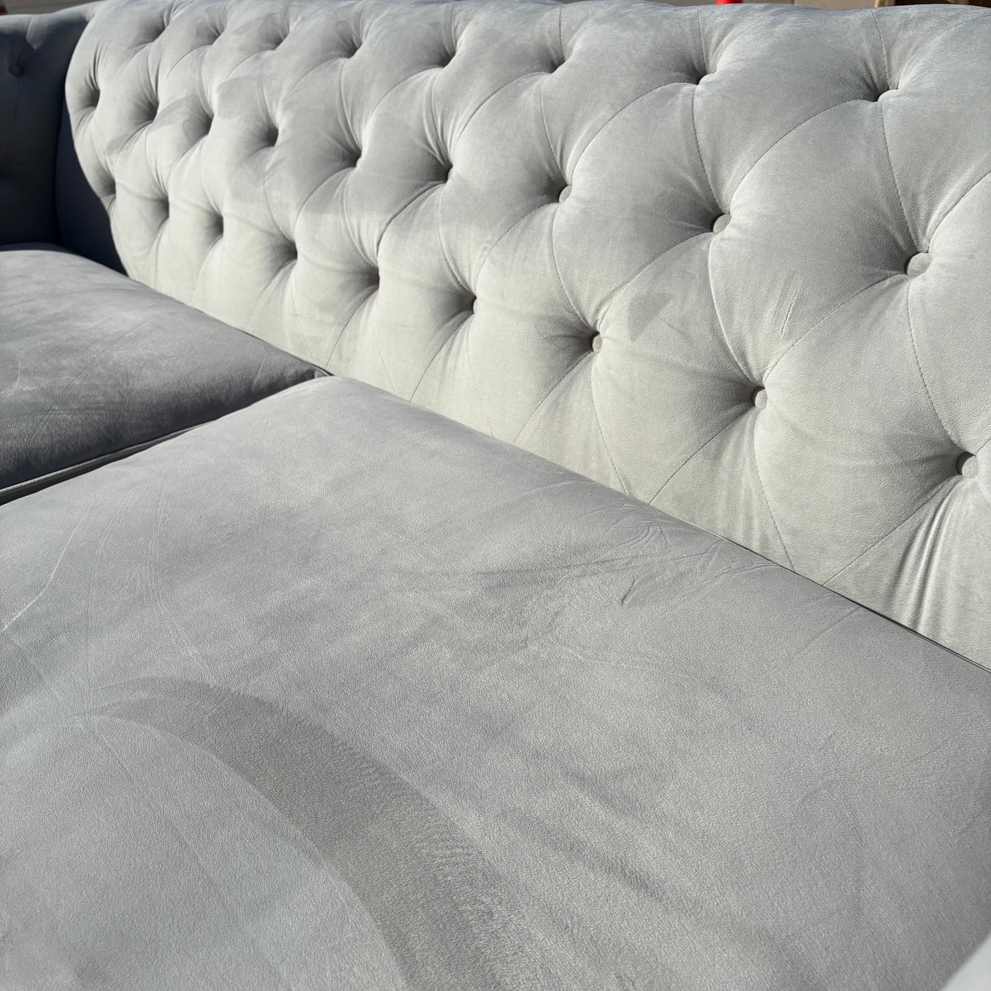 Cloud Gray Tufted Velvet Sofa