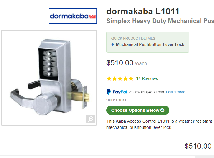 Simplex L1011 PushButton Lock