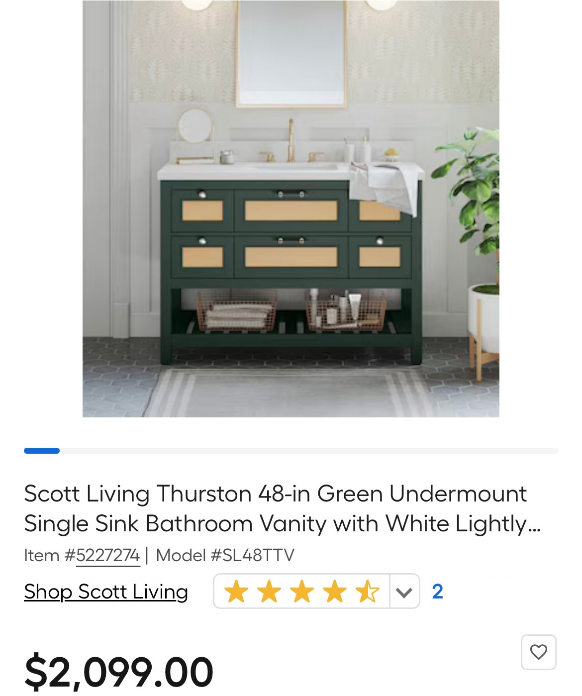 Thurston Dark Green Vanity 48"