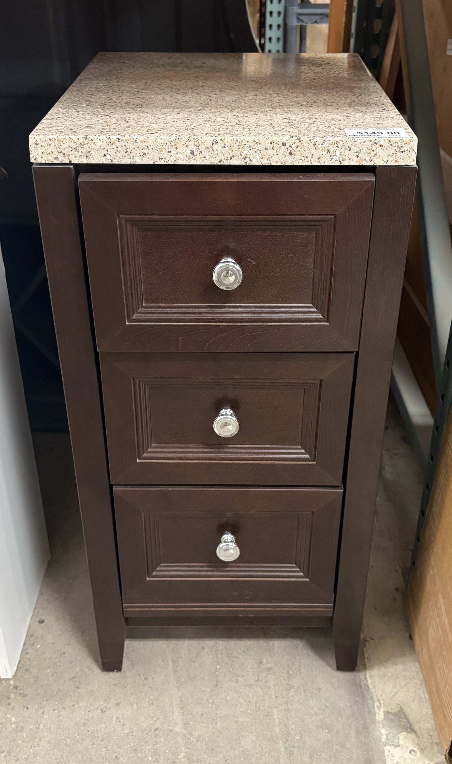 Brown 3-Drawer Vanity Cabinet.