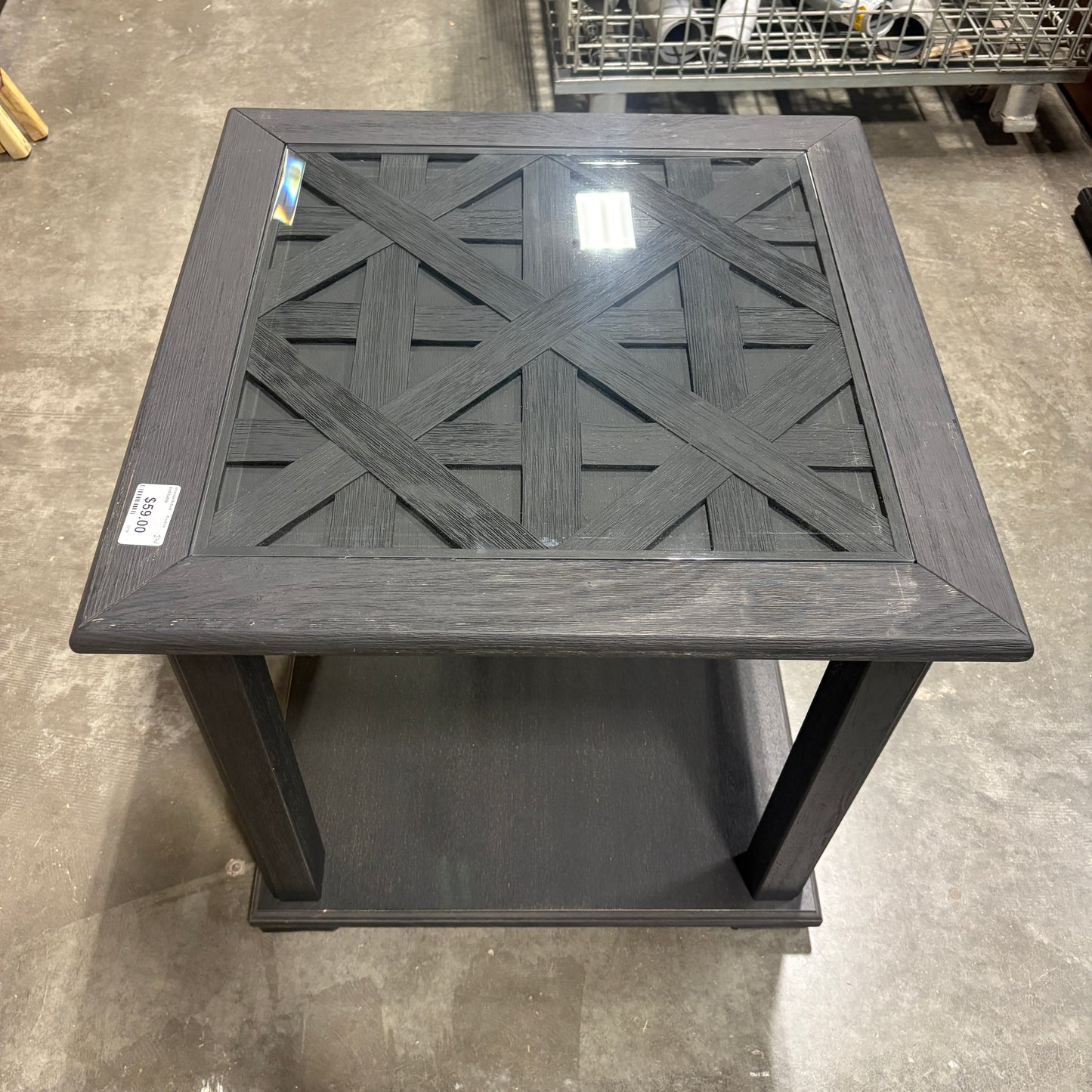 Black Woven Glass End Table