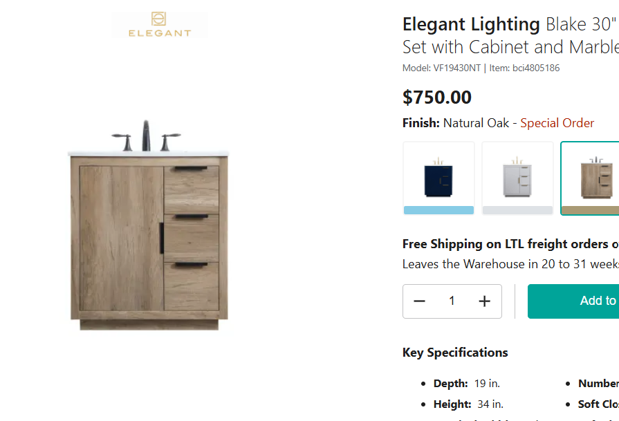 Blake Natural Oak 30" Vanity