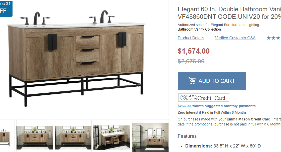 Eugene Natural Oak 60" Vanity