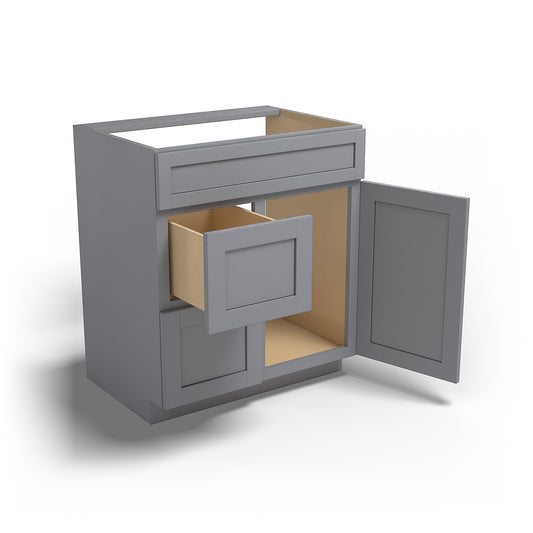 Special Order - 30" x 21" Left Drawers Vanity Base Pacific Gray - V3021D-L Base Cabinets Bathroom GHI Pacific Gray Special Order SPPGS Vanity Bases