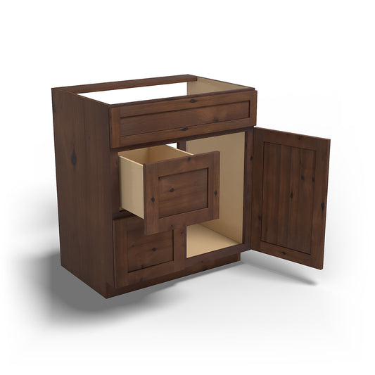 Special Order - 30" x 21" Left Drawers Vanity Base Rustic Walnut - V3021D-L Base Cabinets Bathroom GHI Rustic Walnut Special Order SPRWS Vanity Bases