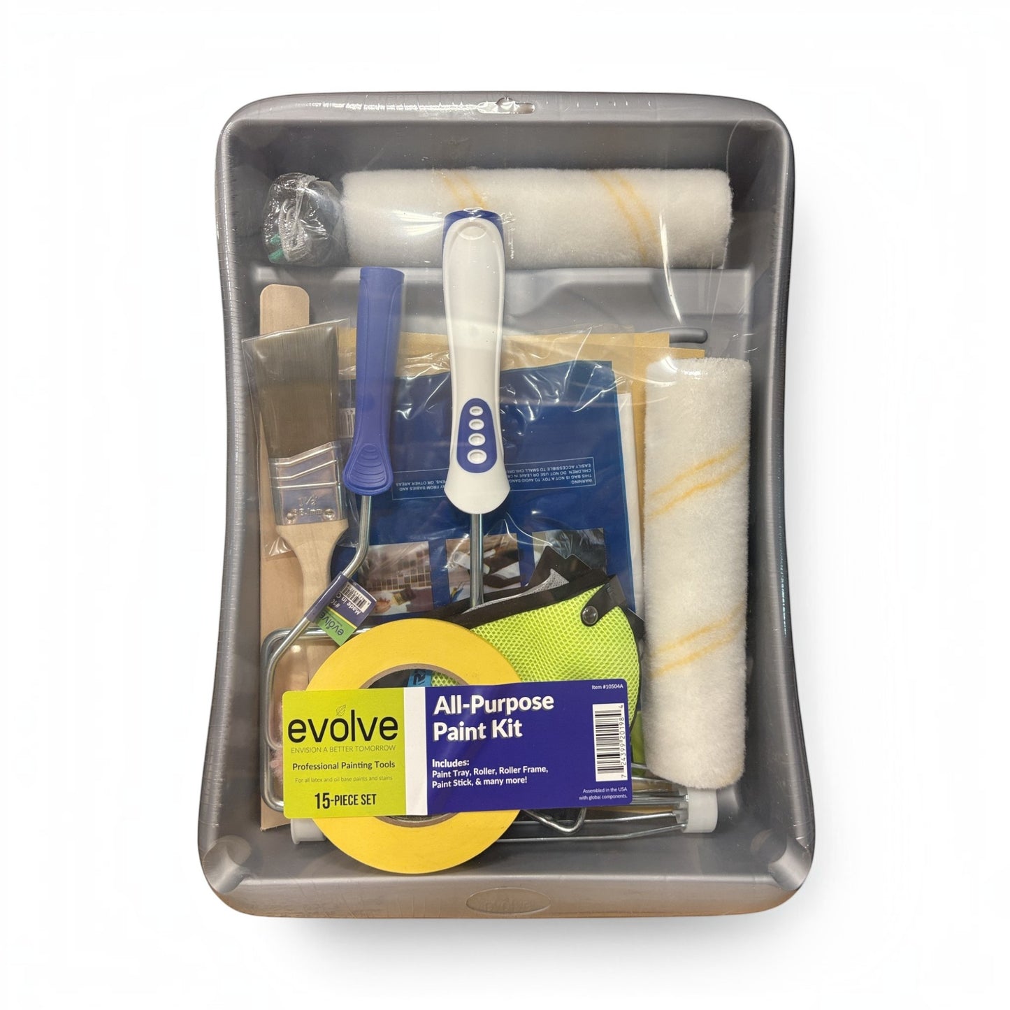 GDM Habitat for Humanity ReStore 15-piece plastic paint tool set including rollers, brushes, and tray in packaging