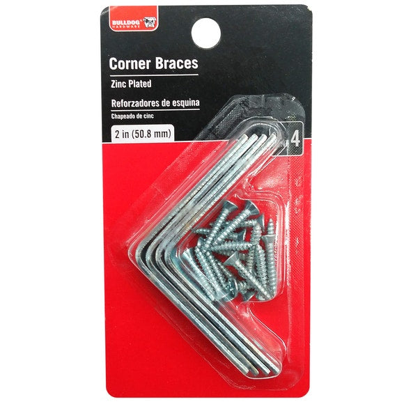GDM Habitat for Humanity ReStore Bulldog 2-inch zinc-plated steel corner braces with screws in retail packaging