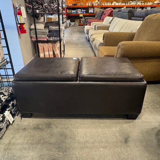 Brown Leather Storage Ottoman