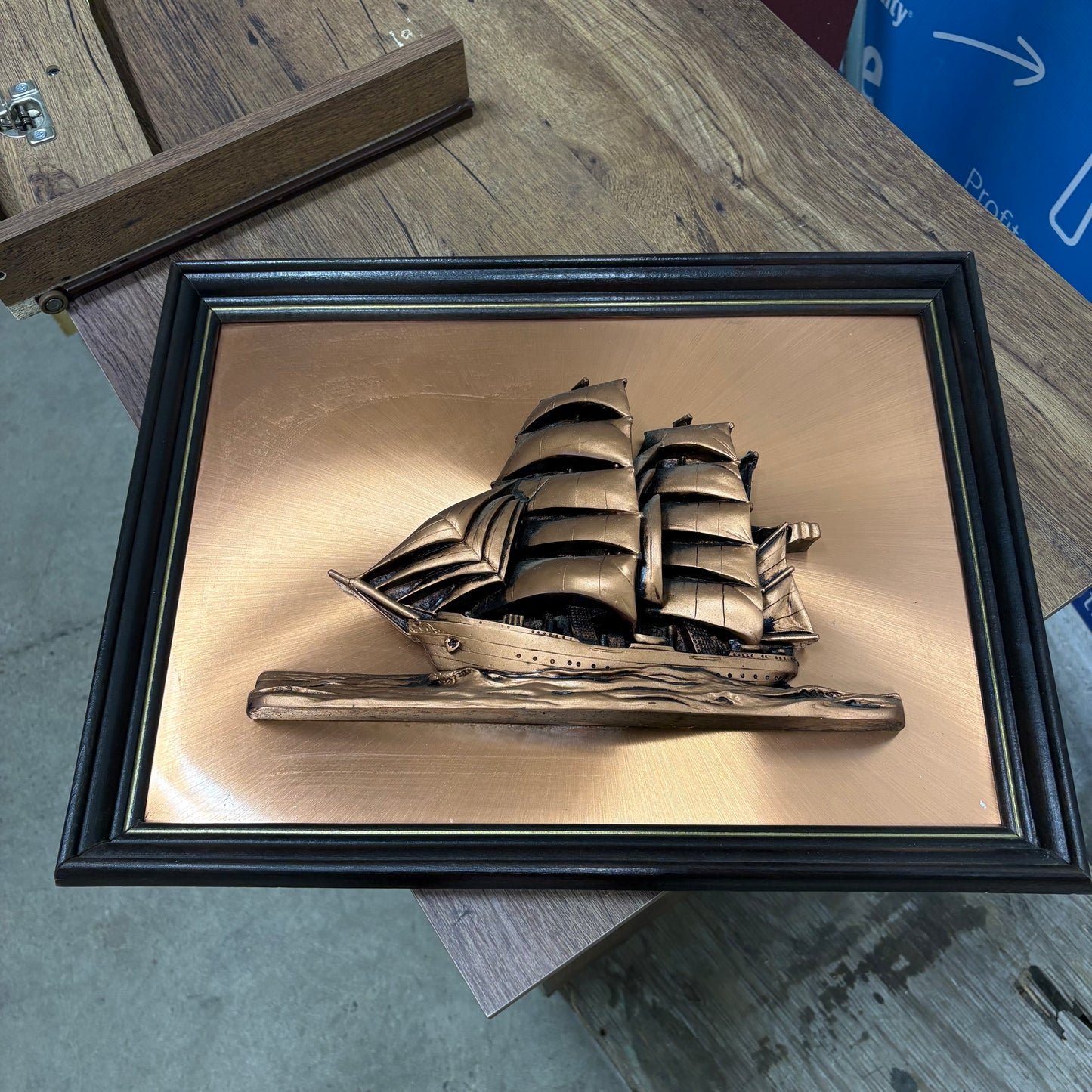 Framed Copper Ship Wall Art