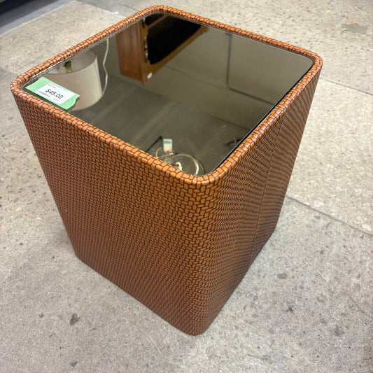 Rattan Glass-Top Side Table