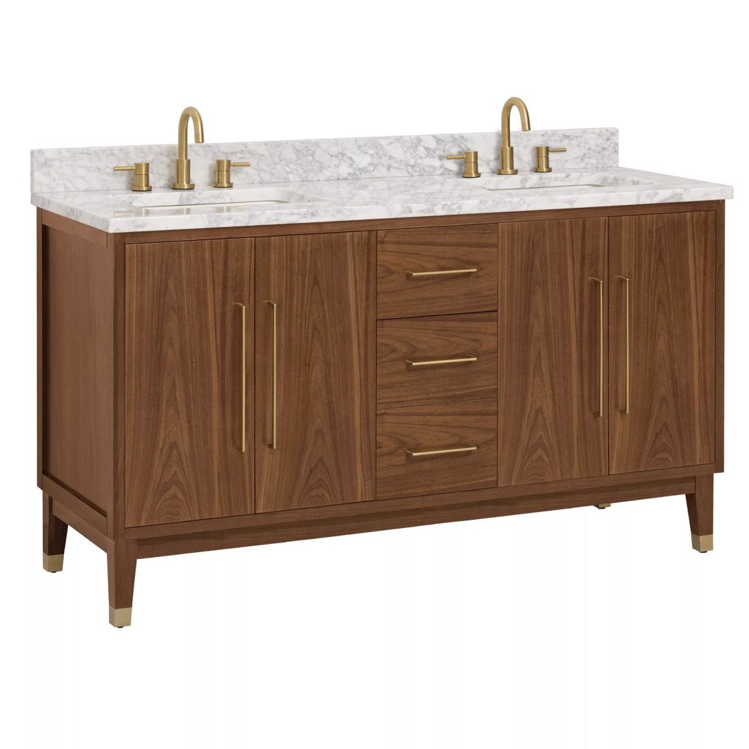 61" Walnut Vanity w/Marble Top