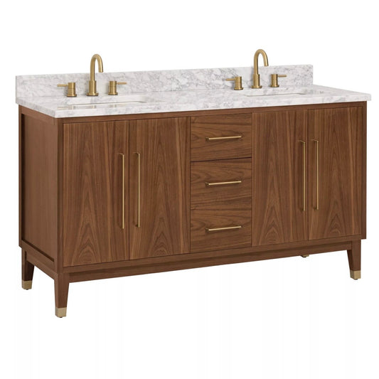 61" Walnut Vanity w/Marble Top