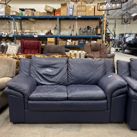 Navy Leather Loveseat
