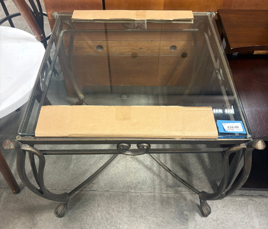 Wrought Iron Glass End Table
