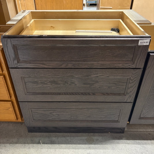 Gray Oak 3-Drawer Base Cabinet