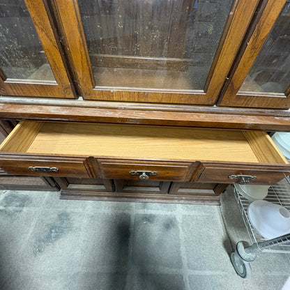 Oak China Hutch w/ Glass Doors