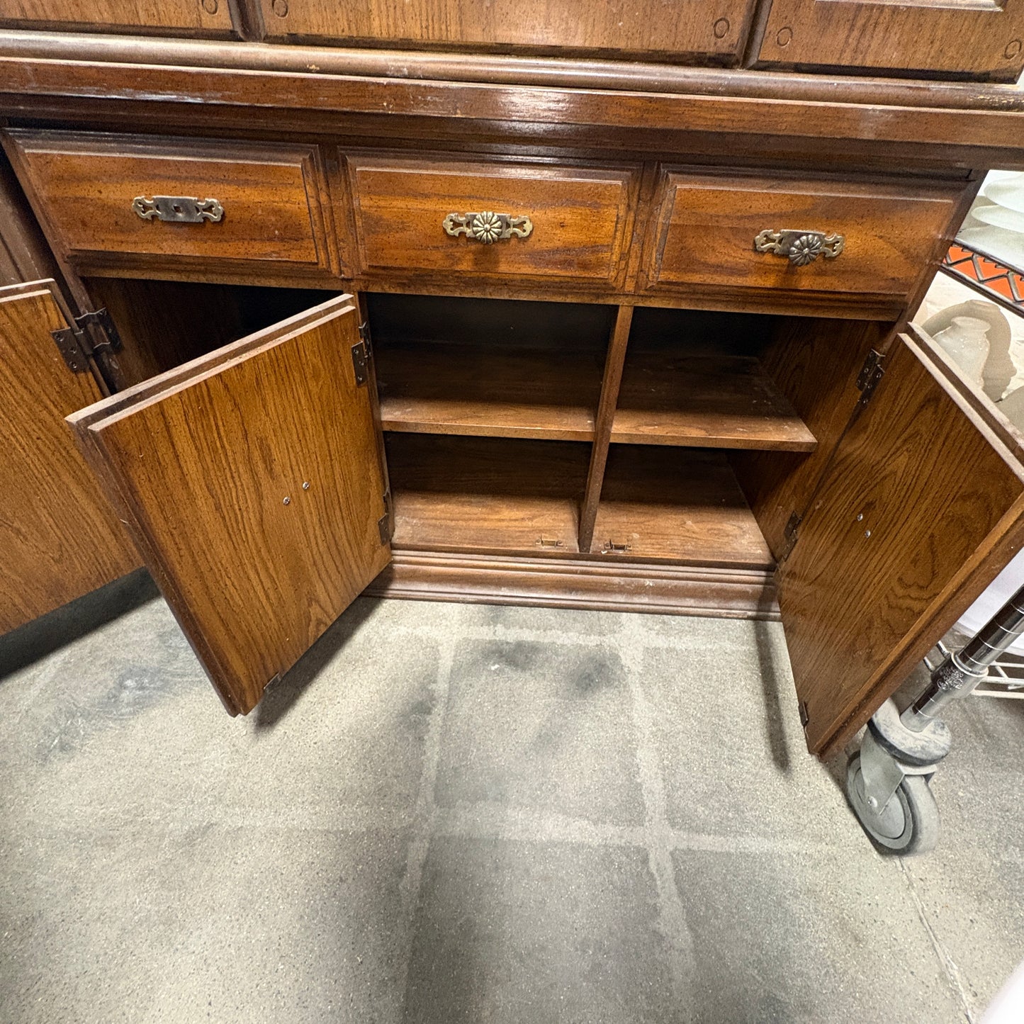 Oak China Hutch w/ Glass Doors