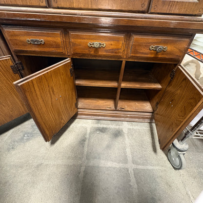 Oak China Hutch w/ Glass Doors
