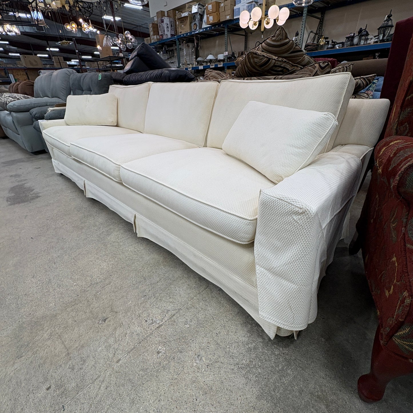 Cream Skirted 3-Seat Sofa FALSE