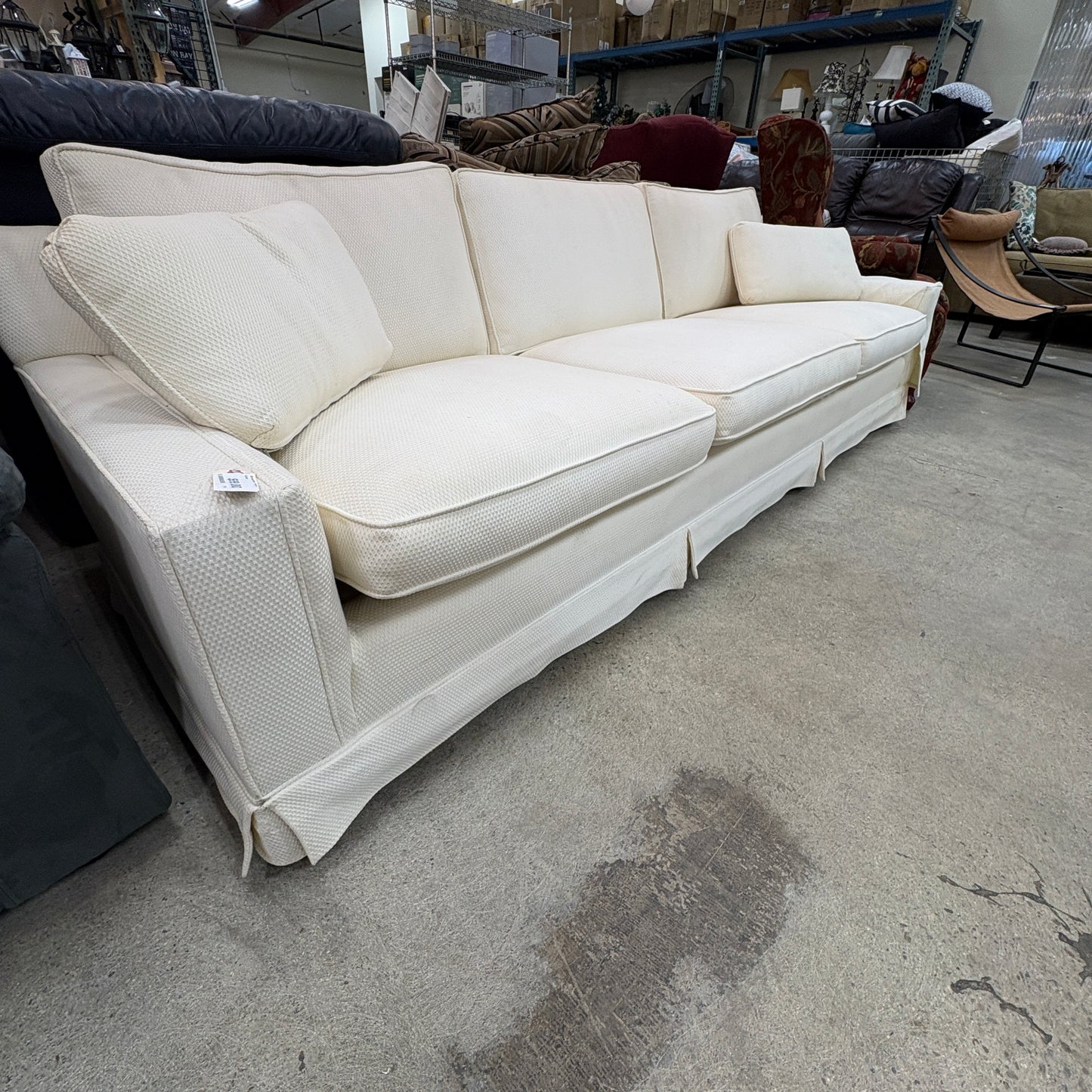 Cream Skirted 3-Seat Sofa FALSE