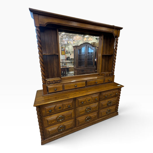 GDM Habitat for Humanity ReStore Oak Dresser with Hutch Mirror
