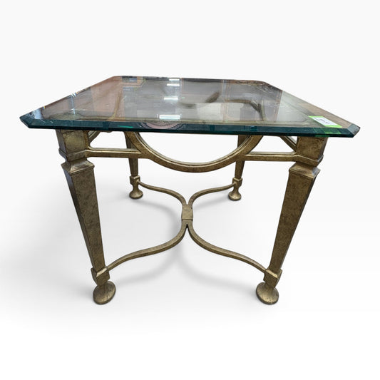 GDM Habitat for Humanity ReStore Gold Iron Glass End Table