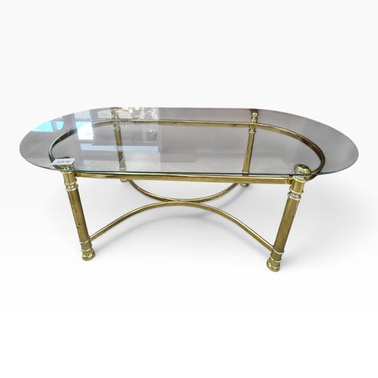 GDM Habitat for Humanity ReStore Oval Brass Glass Coffee Table