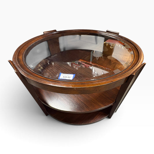 Round Wood Glass Coffee Table