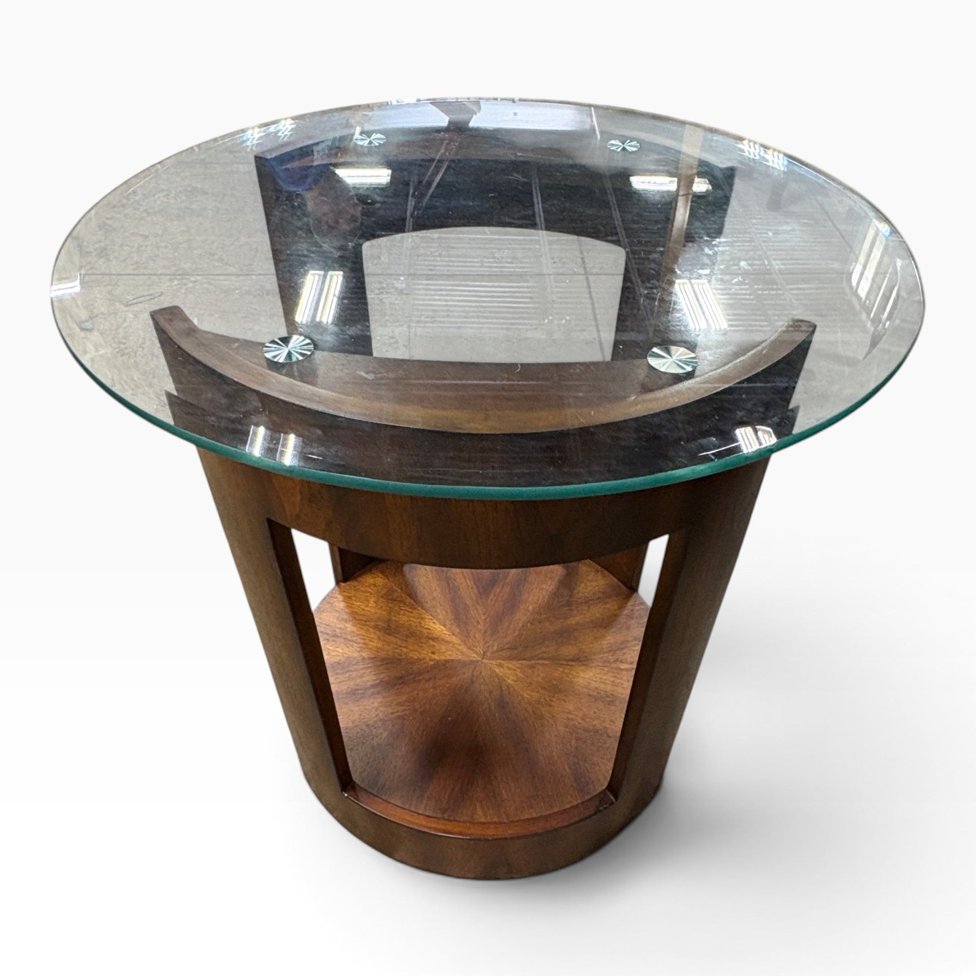 Walnut Glass-Top Drum Table FALSE