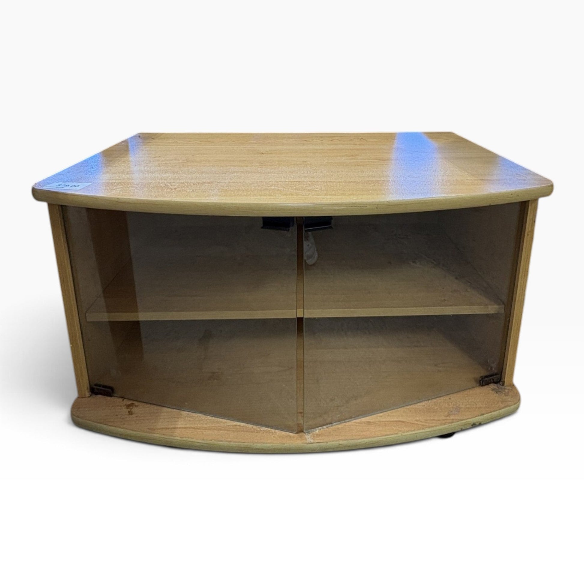 Oak TV Stand Cart Glass Doors