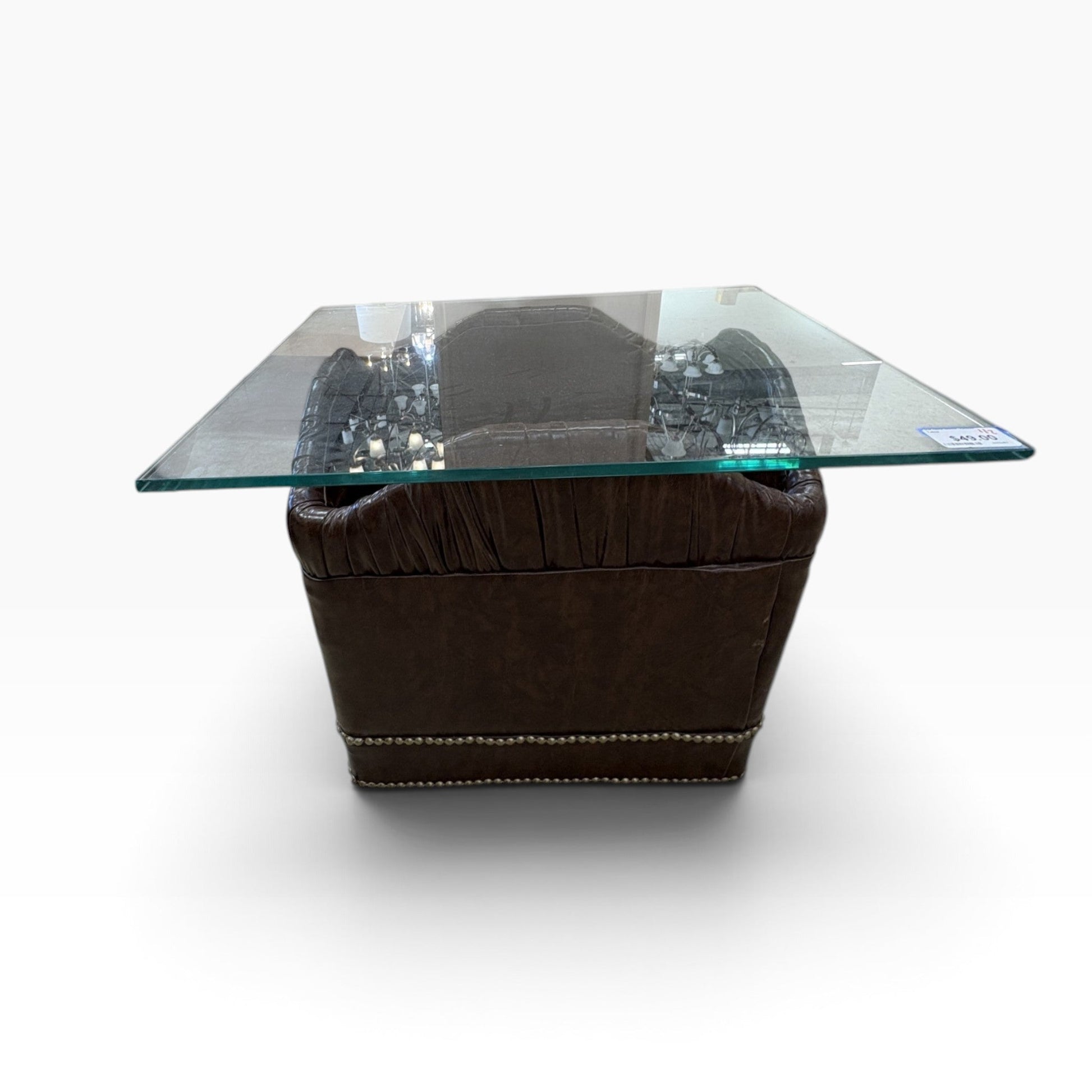 Leather Base Glass End Table