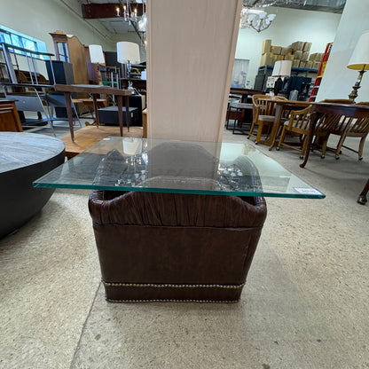 Leather Base Glass End Table