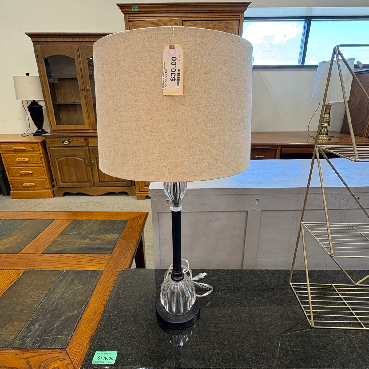 Glass Column Black Table Lamp