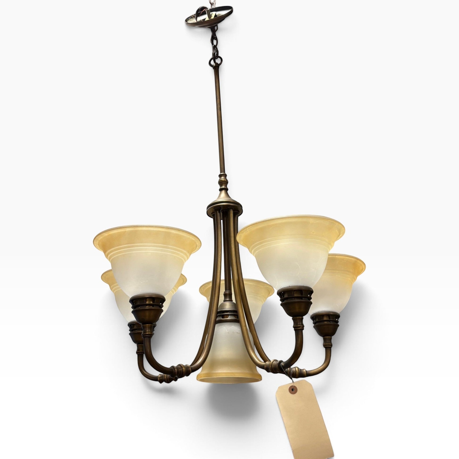 Brass 5-Light Amber Chandelier
