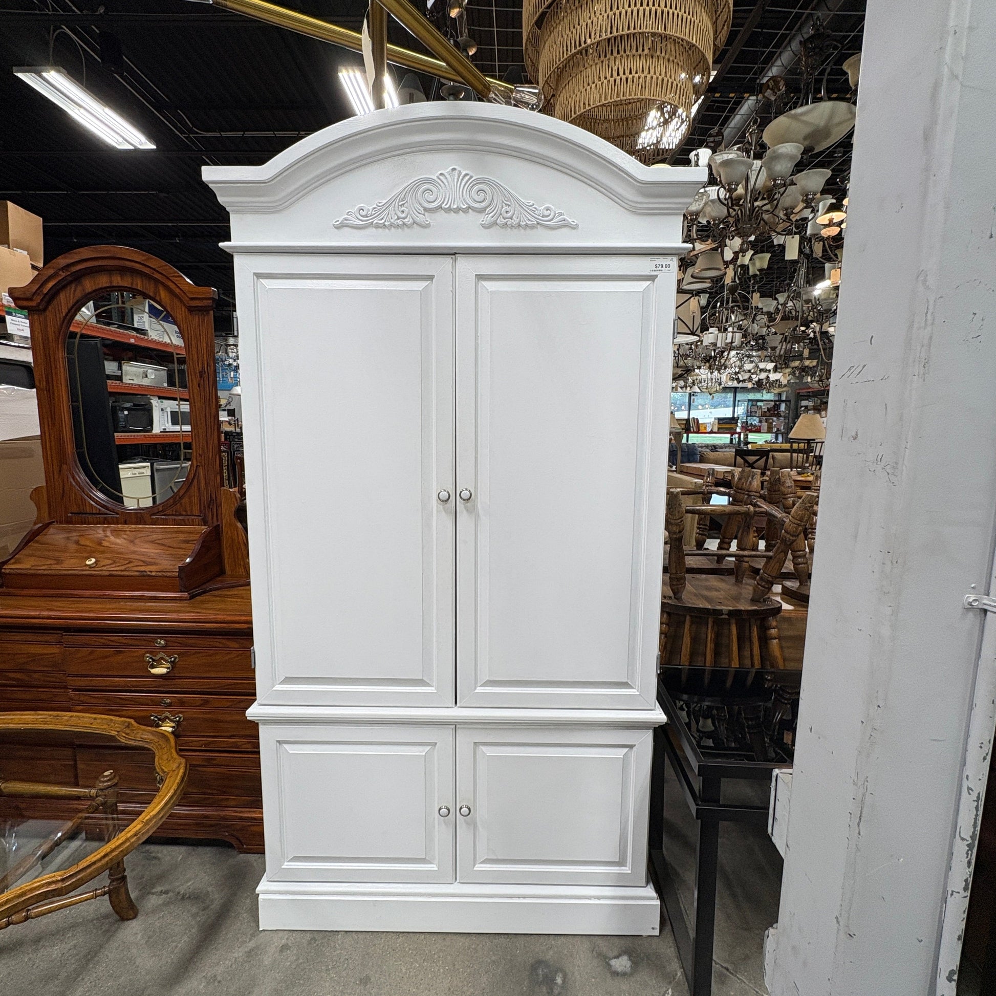 White Arched Armoire Cabinet - additional view