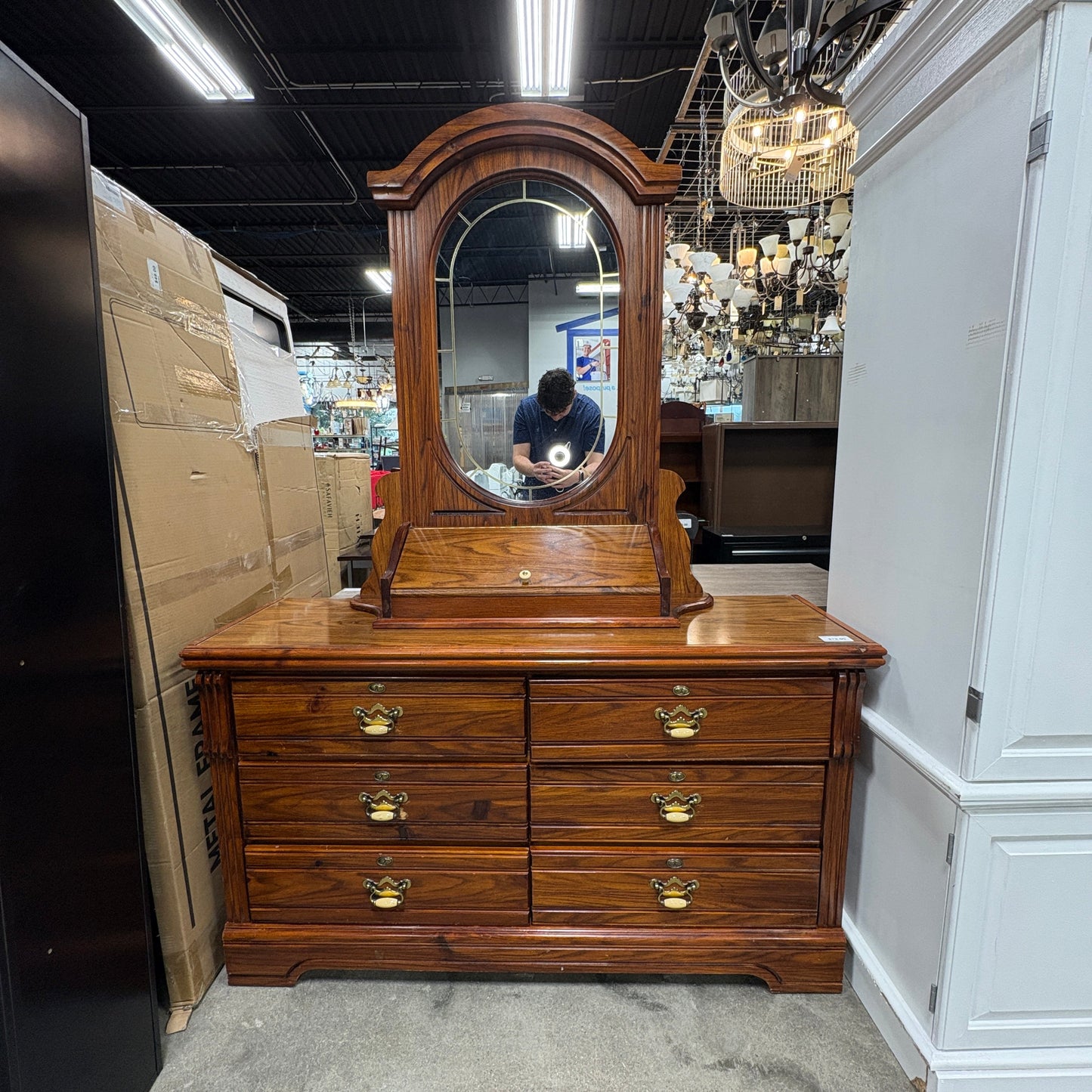 Oak Dresser w/ Oval Mirror - additional view