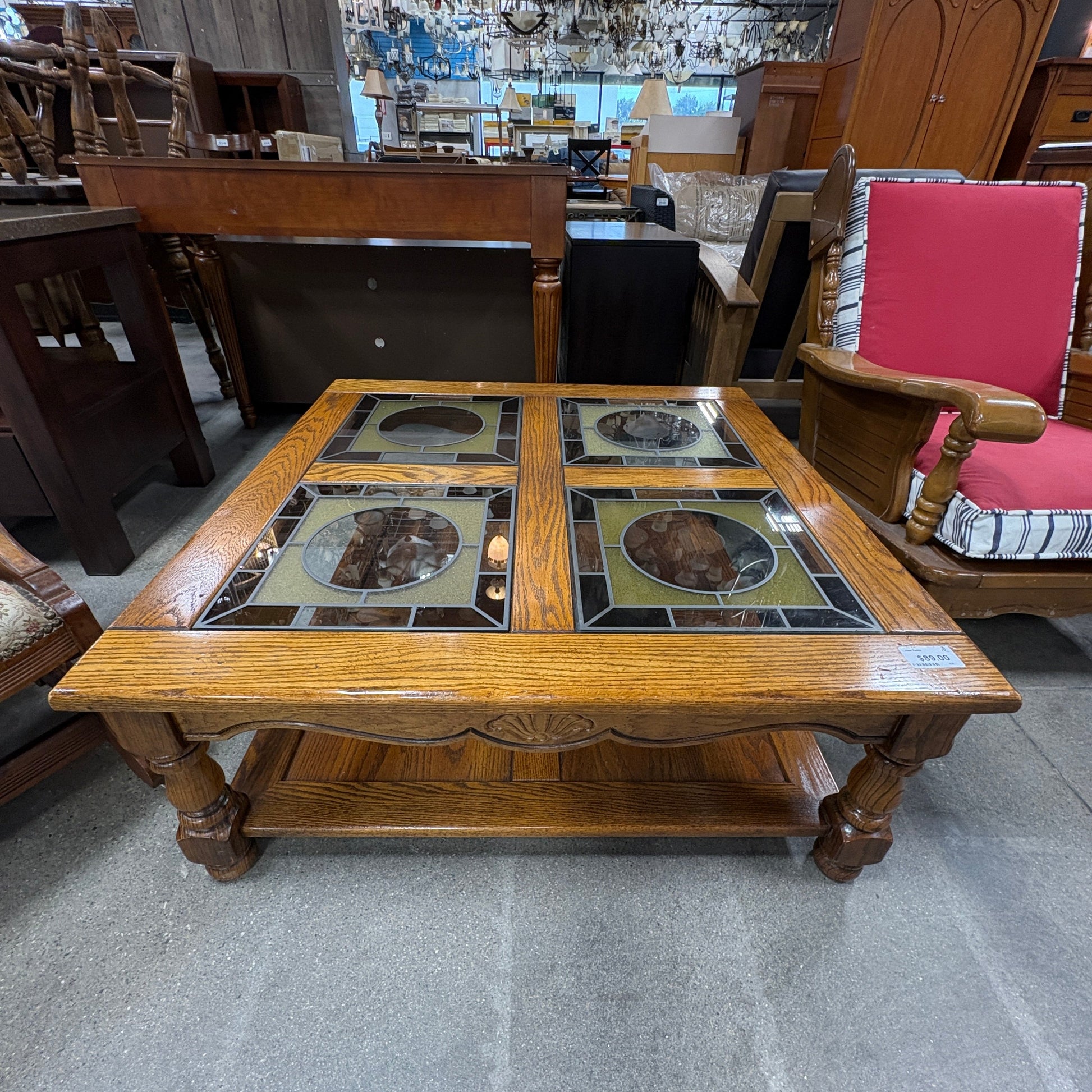 Oak Coffee Table Stained Glass - additional view