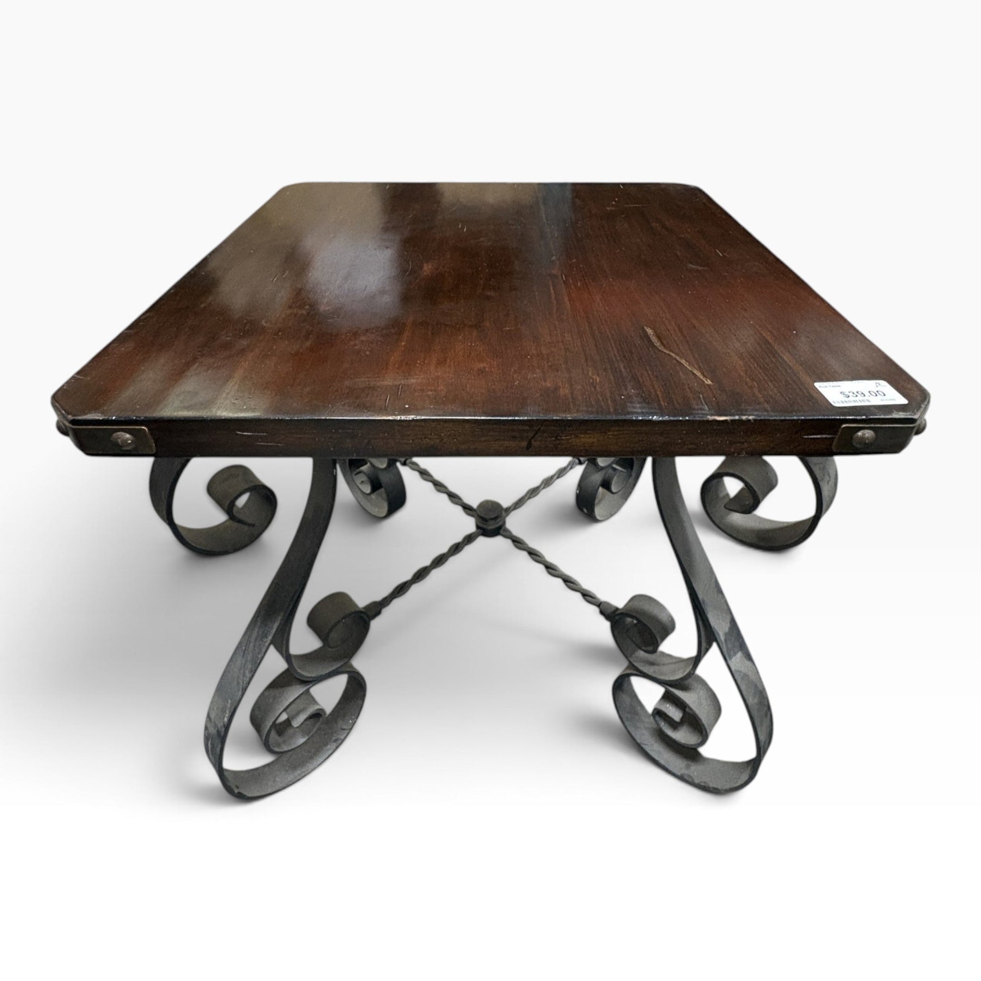 Iron Scroll Base End Table