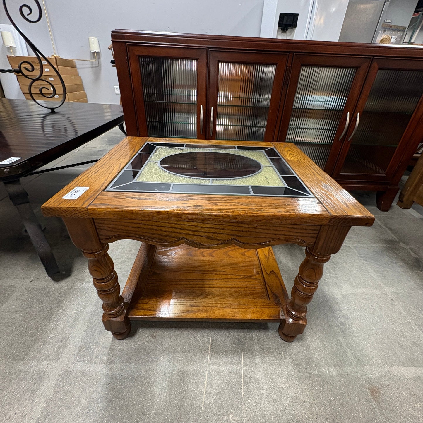 Oak End Table Stained Glass - additional view
