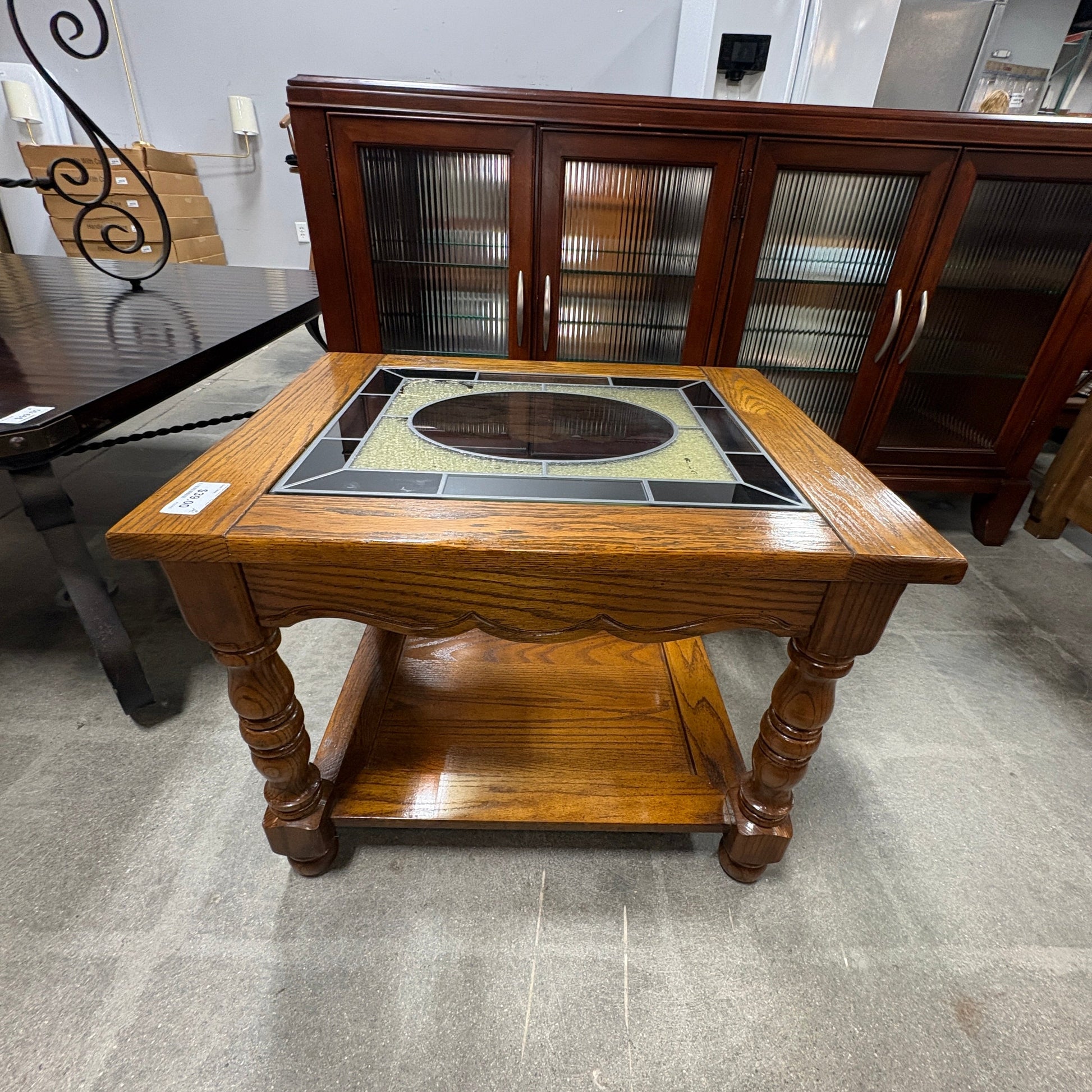 Oak End Table Stained Glass - additional view