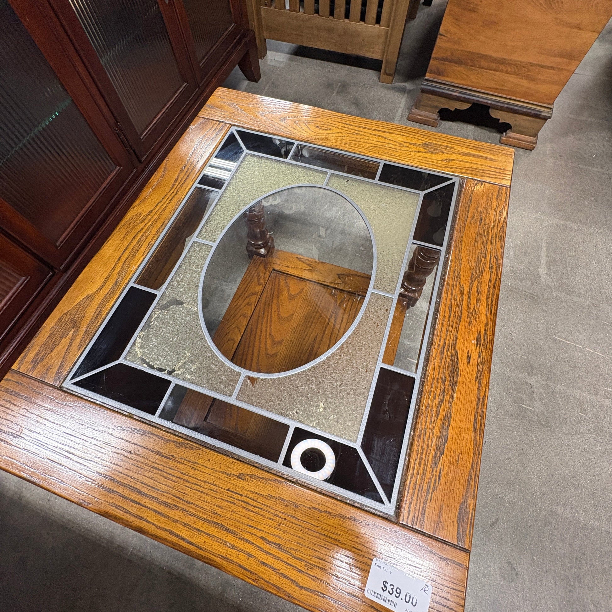 Oak End Table Stained Glass - additional view